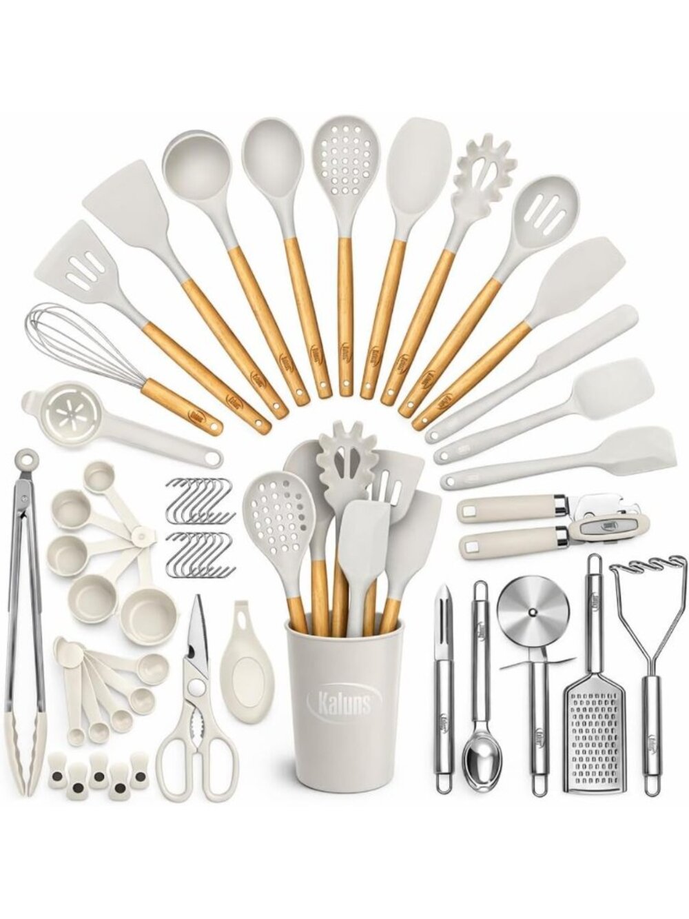 50 PCS Silicone Kitchen Utensils Set - Heat Resistant, Non-Stick, Wooden Handles